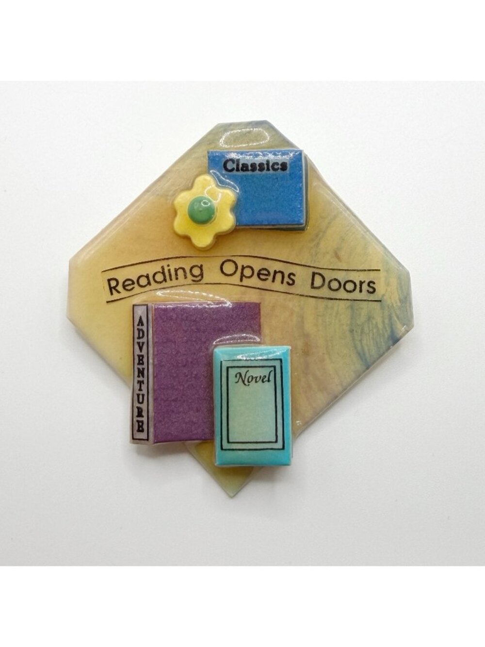 Lucinda Reading Opens Doors Book Pin Brooch Classics Adventure Novel